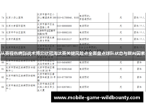 从赛程伤病到战术博弈欧冠淘汰赛关键风险点全面盘点球队状态与裁判因素